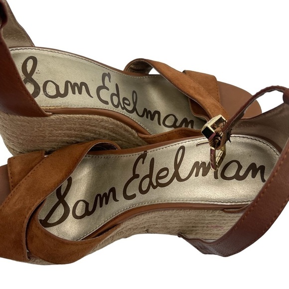 Sam Edelman Brown Jute Wrapped Ankle Strap Wedge Heeled Sandals Size 7 Women's - Picture 2 of 10